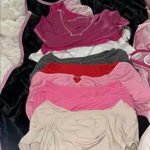 Colorful pack of eight pink, white, red, and grey SHEIN tops🩷